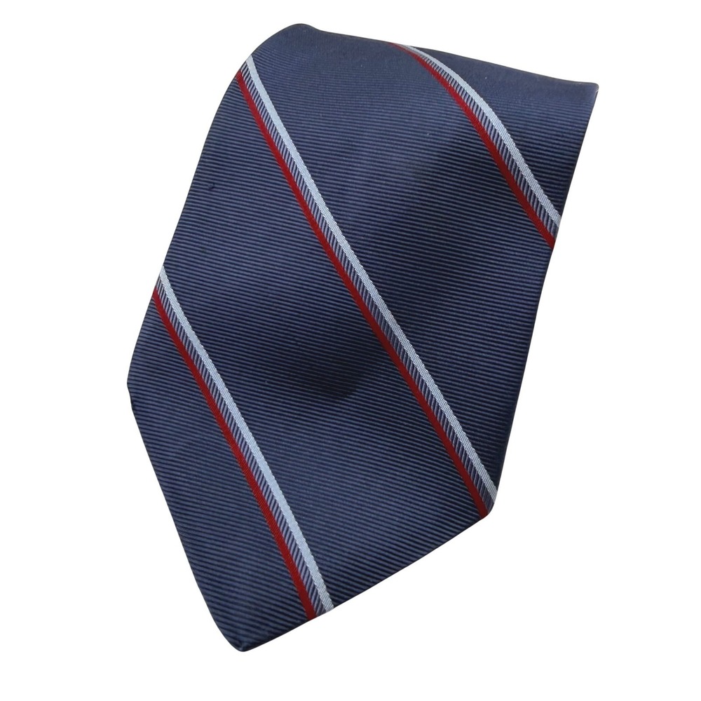 Brooks Brothers Necktie 62" Navy Blue Silk Repp Stripe Stain Resistant USA